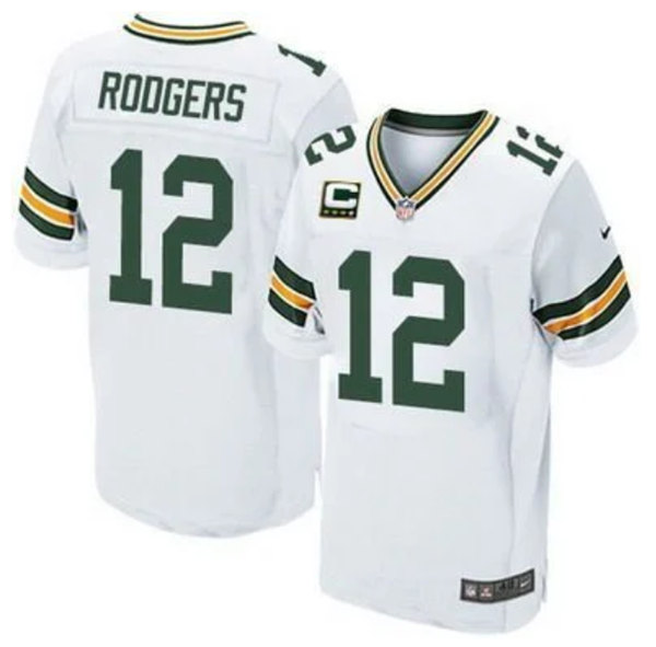 Men's Green Bay Packers #12 Aaron Rodgers White With C patch Stitched Game Jersey